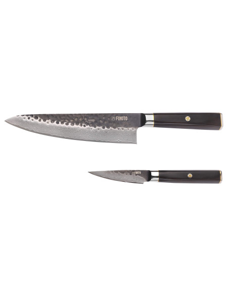 Set of 2 Fukito Ebony Damascus VG10 Chef + Office knives