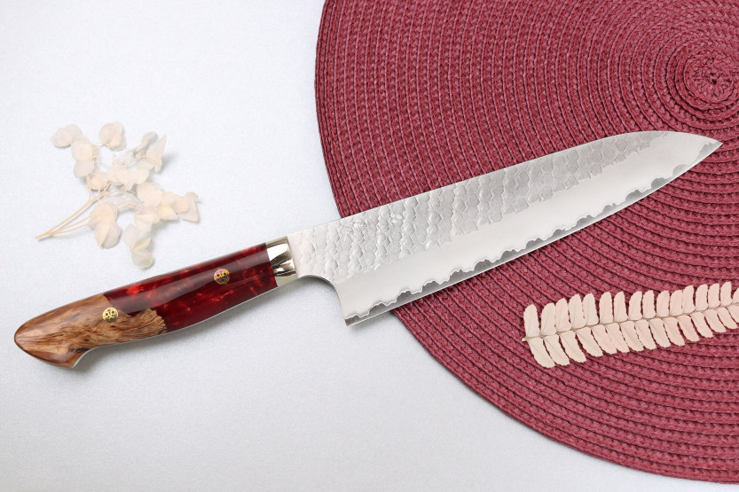 21cm Nigara Hamono Migaki Tsuchime SG2 acrylic handle japanese artisanal chef's knife