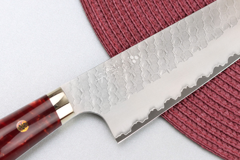 21cm Nigara Hamono Migaki Tsuchime SG2 acrylic handle japanese artisanal chef's knife