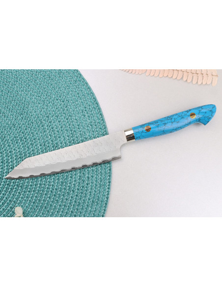 Nigara Hamono Migaki Tsuchime SG2 15 cm universal japansk kniv med turkis skaft
