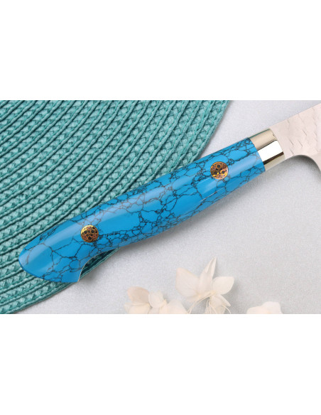 Nigara Hamono Migaki Tsuchime SG2 15 cm universal japansk kniv med turkis skaft