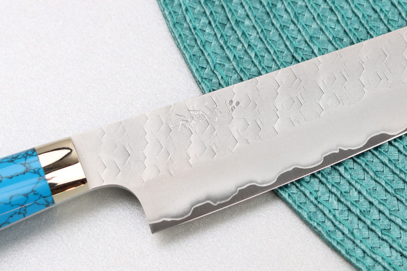 Nigara Hamono Migaki Tsuchime SG2 15cm faca japonesa multiusos com cabo turquesa