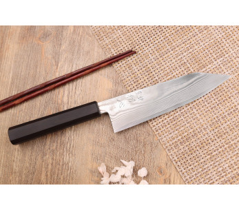 Cuchillo bunka Hatsukokoro Ginsou Damasco 18cm, mango de ébano, artesanía japonesa 2