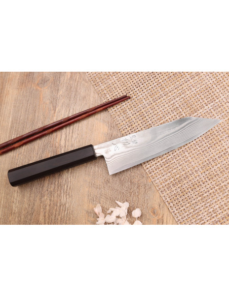 18cm Hatsukokoro Ginsou Damaskus bunka kniv ebenholtshandtag japanskt hantverk
