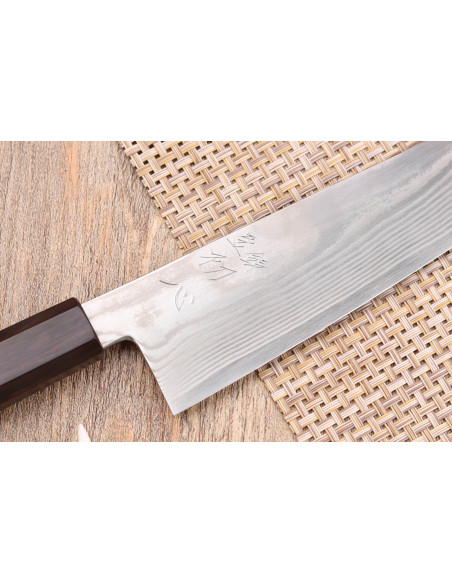 18cm Hatsukokoro Ginsou Damaskus bunka kniv ebenholtshandtag japanskt hantverk
