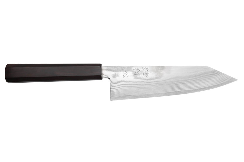 18 cm Hatsukokoro Ginsou Damaskus bunka kniv ibenholt håndtag japansk håndværk