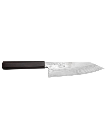 Faca bunka Hatsukokoro Ginsou Damascus de 18 cm, cabo em ébano, fabrico artesanal japonês