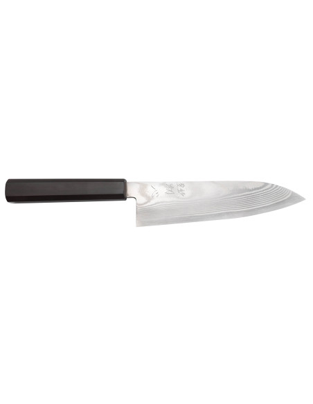 18cm Hatsukokoro Ginsou Damaskus santokukniv ebenholtshandtag japanskt hantverk