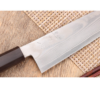 18cm Hatsukokoro Ginsou Damasco cuchillo santoku mango de ébano artesanía japonesa 2