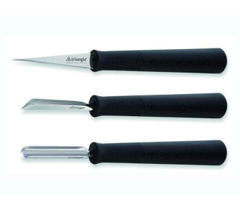Set di 3 pezzi per decorazioni a triangolo in acciaio inox con manico in PP nero