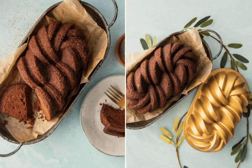 Nordic Ware gouden gedraaide taartvorm van gegoten aluminium