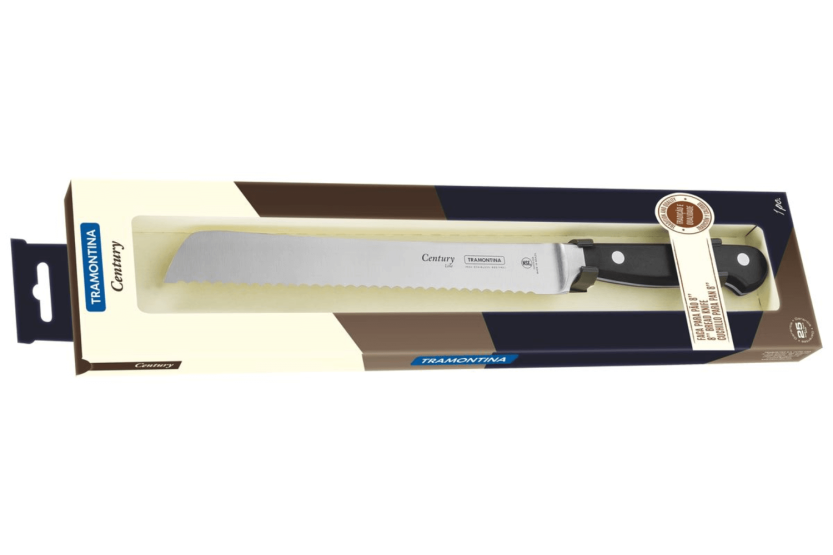 Cuchillo para pan Tramontina Century 20cm hoja forjada mango de policarbonato negro