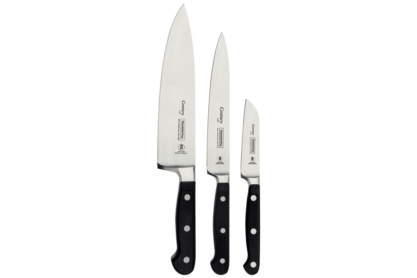 Set of 3 Tramontina Century forged blade knives black polycarbonate handle