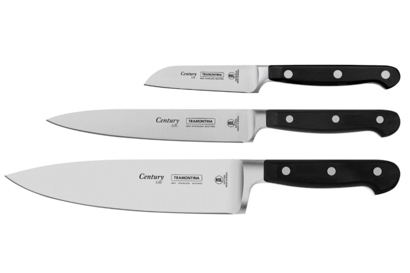 Set med 3 Tramontina Century smidda knivar med svart polykarbonathandtag
