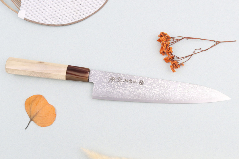 21cm Toshitaka Suminagashi SG2 Damascus chef ' s knife, handmade in Japan