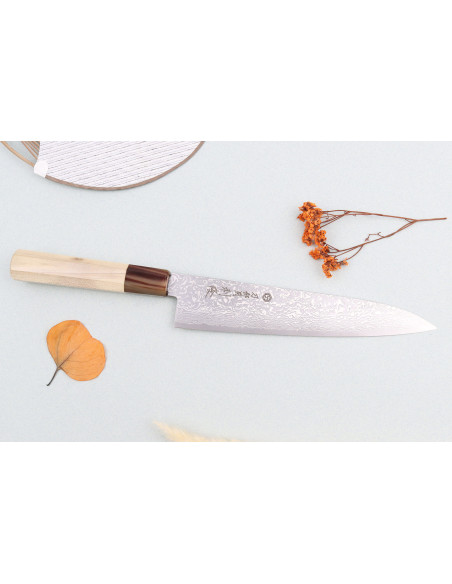 21 cm Toshitaka Suminagashi SG2 Damaskus kockkniv, handgjord i Japan