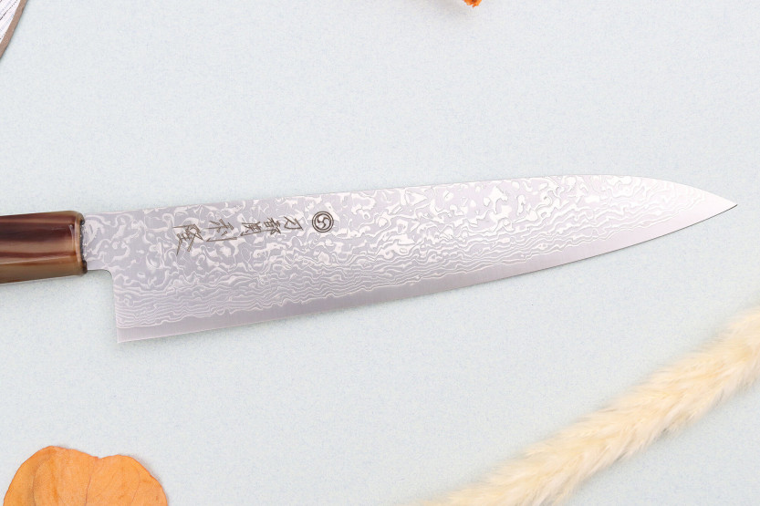 21 cm Toshitaka Suminagashi SG2 Damaskus kokkekniv, håndlaget i Japan