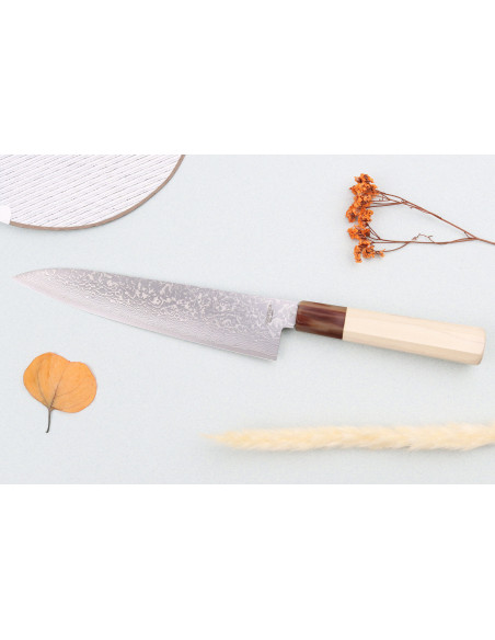 21cm Toshitaka Suminagashi SG2 Damascus chef ' s knife, handmade in Japan