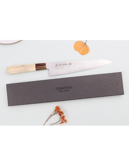 21 cm Toshitaka Suminagashi SG2 Damaskus kokkekniv, håndlaget i Japan