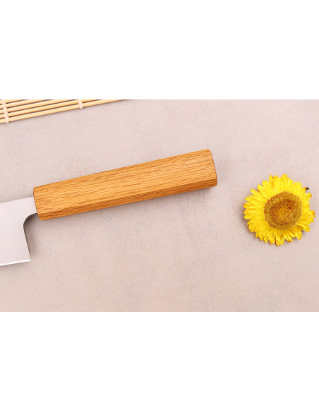Cuchillo artesano japonés Tsunehisa AUS8 12cm ko-deba con mango de roble