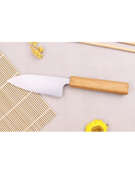 Cuchillo artesano japonés Tsunehisa AUS8 12cm ko-deba con mango de roble