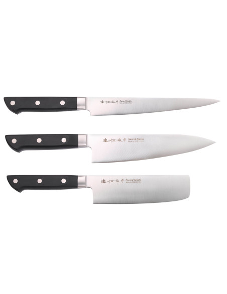 Conjunto de 3 facas japonesas Satake ABS sujihiki + chef + nakiri