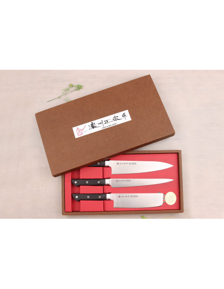 Conjunto de 3 facas japonesas Satake ABS sujihiki + chef + nakiri