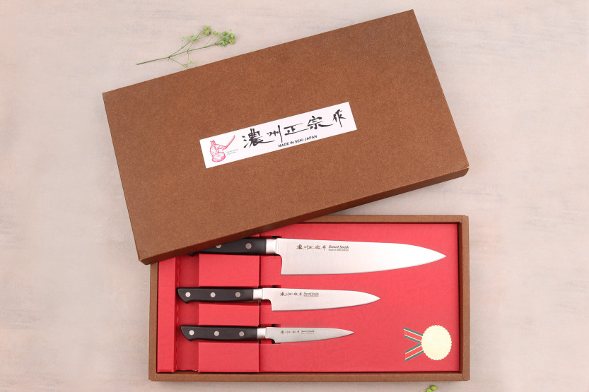 Set of 3 Satake ABS office + universal + chef japanese knives