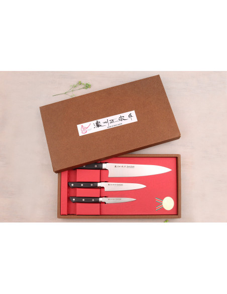 Set mit 3 japanischen Messern Satake ABS office + universal + chef