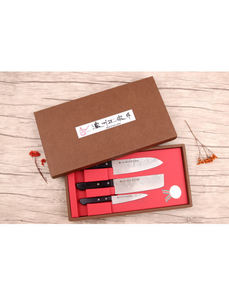 Conjunto de 3 facas japonesas Satake Nashiji santoku + nakiri + office