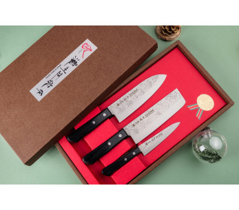 Juego de 3 Satake Nashiji santoku + nakiri + cuchillos japoneses de oficina 2