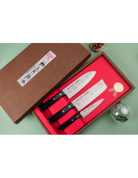 Juego de 3 Satake Nashiji santoku + nakiri + cuchillos japoneses de oficina