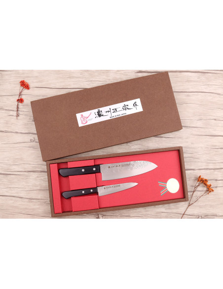 Set in scatola 2 coltelli giapponesi santoku Satake Nashiji + dispensa