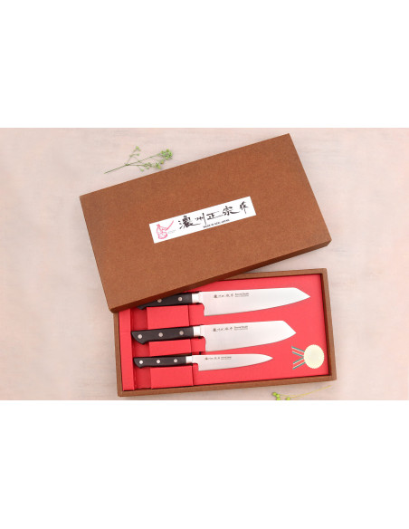 Estuche 3 cuchillos japoneses Satake ABS bunka 20cm + bunka 17cm + office 13,5cm