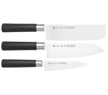 Sett med 3 Satake Masamune Saku nakiri + santoku + kontor japanske kniver