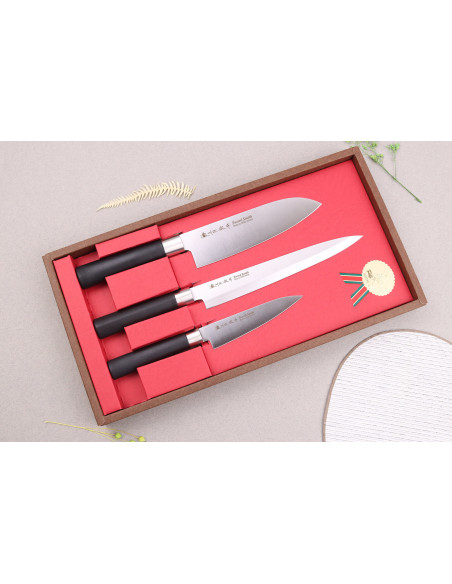 3 kpl Satake Masamune Saku sashimi + santoku + toimistoveitset, japanilainen veitsisarja