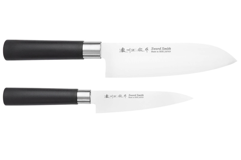 Conjunto de caixa 2 facas japonesas Satake Masamune Saku santoku + despensa