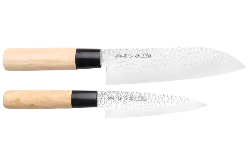 Set in scatola di 2 coltelli giapponesi Satake Magoroku Saku santoku + deba