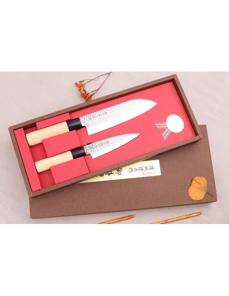 Estuche 2 cuchillos japoneses Satake Magoroku Saku santoku + deba