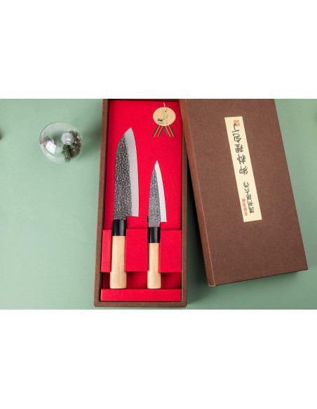 Sæt med 2 Satake Tsuchime santoku + deba japanske knive