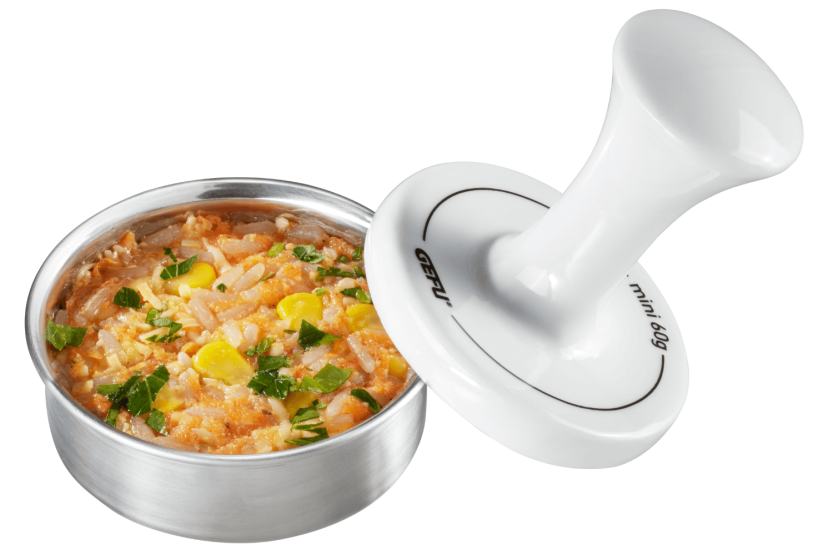 Prensa de hambúrgueres Gefu Spark para mini-hambúrgueres em aço inoxidável e porcelana