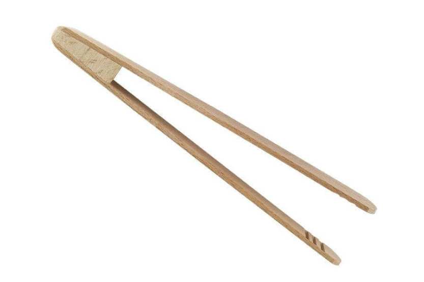Ergonomic toasting tongs in beechwood 18cm