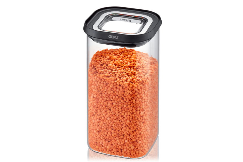 Gefu Pantry caja de almacenamiento de vidrio borosilicato 1400ml + 3 etiquetas autoadhesivas