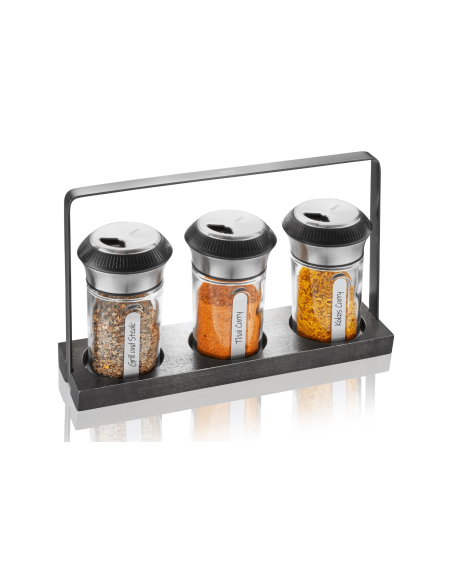 Set di 3 spruzzatori per spezie ed erbe Gefu X-Plosion + supporto in acacia
