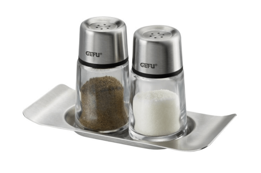 Set saliera e pepiera Gefu Brunch + supporto in acciaio inox