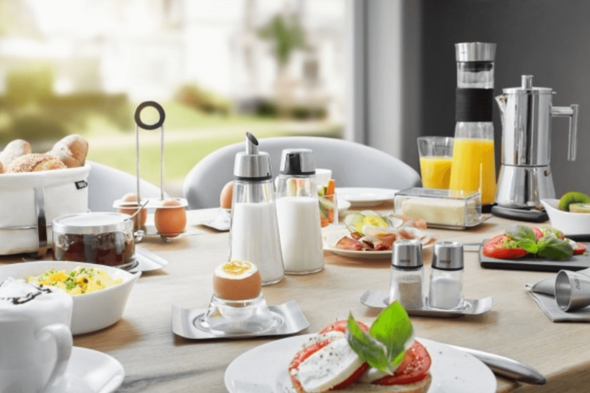 Set saliera e pepiera Gefu Brunch + supporto in acciaio inox