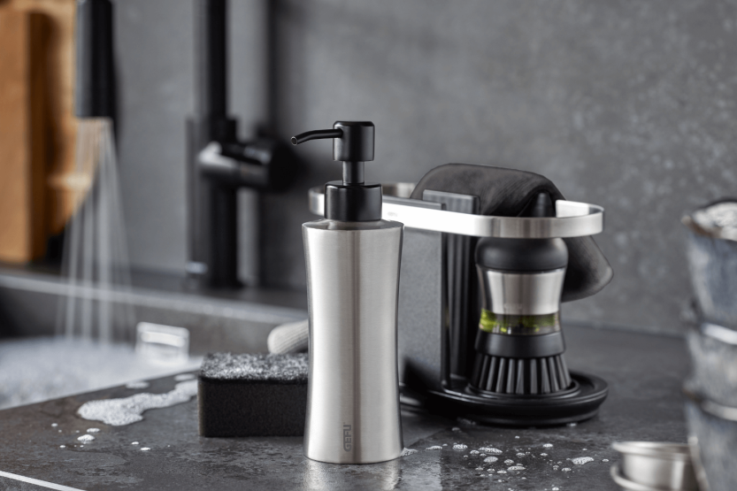 Gefu Swift 230ml dishwashing liquid dispenser in 18/10 stainless steel
