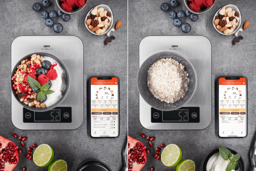 Balança de cozinha Gefu Score com aplicação de análise nutricional
