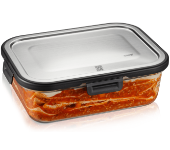 Nevera rectangular Gefu Milo de vidrio borosilicato y acero inoxidable 1500ml