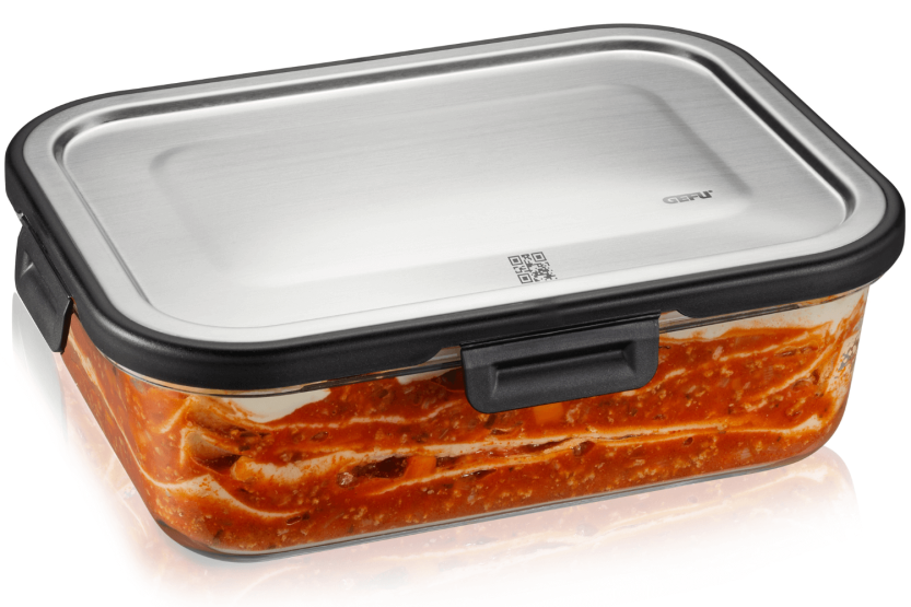 Nevera rectangular Gefu Milo de vidrio borosilicato y acero inoxidable 1500ml